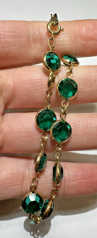 Juego de pulsera vintage de 8" Swarovski verde esmeralda color cristal bencel Foto 3 de 4
