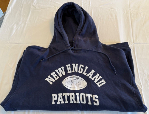 Vtg New England Patriots Sweater Mens 2XL Blue Reebok Logo Pullover Hoodie - Picture 16 of 17