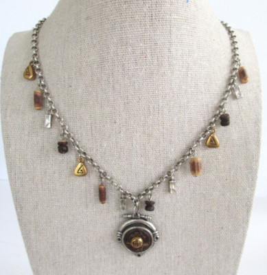 Chicos Charm Dangle Collar Necklace 18'' Egyptian Boho Gypsy Mixed Metals