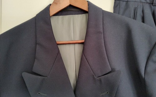 ANTHONY RUBINO MENS NAVY BLUE PURE WOOL DOUBLE BREASTED 2 PIECE SUIT SIZE 107 - Picture 2 of 19