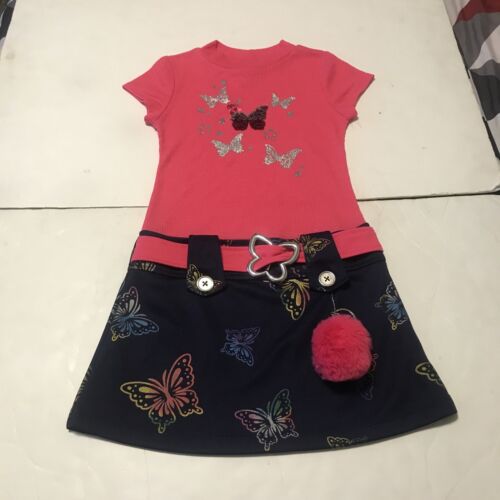 Pink Violet Dress Size 6 Girls Pink Butterflies Short Cap Sleeves 4171 - Picture 2 of 10