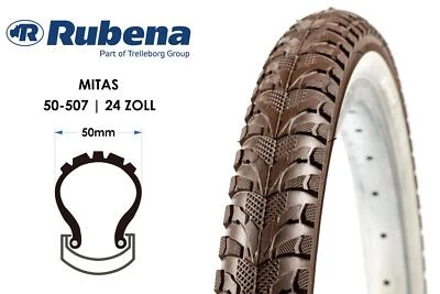 RUBENA 24 Zoll Fahrrad Reifen MITAS 24x1.95 Tourenräder Citybikes 50-507 Braun Weiss