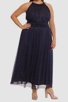 London Times Women Blue Glitter Halter-Neck Maxi Dress Plus Size 20W | eBay