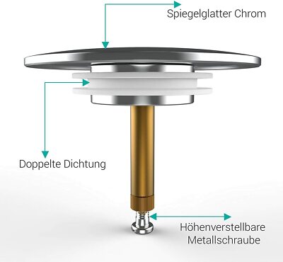 Universal Badewannenstöpsel Aus Messing – Verstellbare Höhe 50–55 Mm, Durchmesser 43 Mm, Mit Silikondichtung, Für Badewanne & Waschbecken