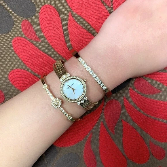 Anne klein mother of clearance pearl dial ladies watch