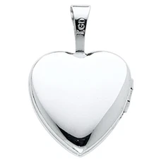 Ioka - 14K White Gold Heart Locket Charm Pendant For Necklace or Chain