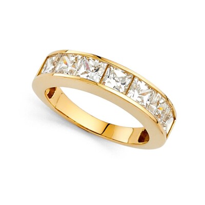 GOLD - 14K Yellow Gold Cubic Zirconia Ladies Wedding Band | eBay