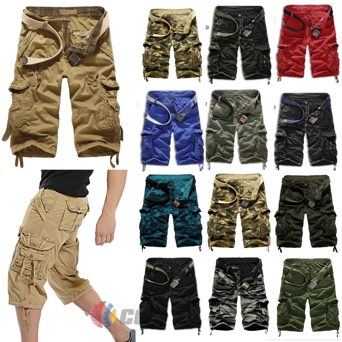Mens Camo Half Pants Casual Cargo Jeans Army Military Style Combat Pocket Shorts