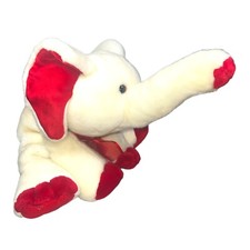 Commonwealth Red White Elephant Plush Bow Big Ears Floppy Long Trunk 20  Inches