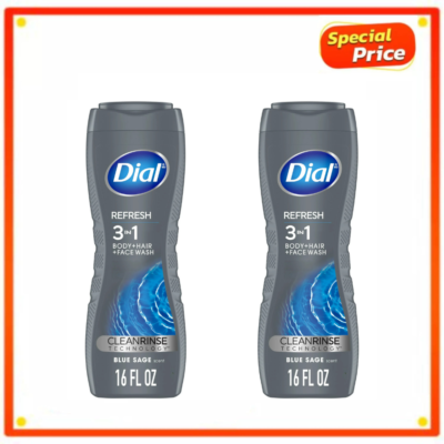 #ad 2pk Dial Men 3in1 Body Hair and Face Wash Hydro Fresh 16 fl oz All Purpose $8.94