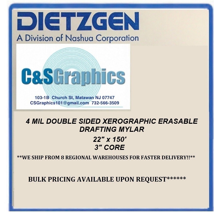 4 mil Mylar Drafting Film 22"x150' Roll Double Matte Xerographic Erasable