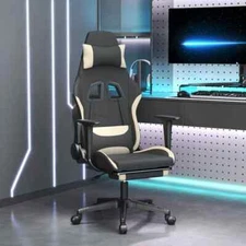 Massage Gaming Chair with Footrest Black and Cream Fabric vidaXL