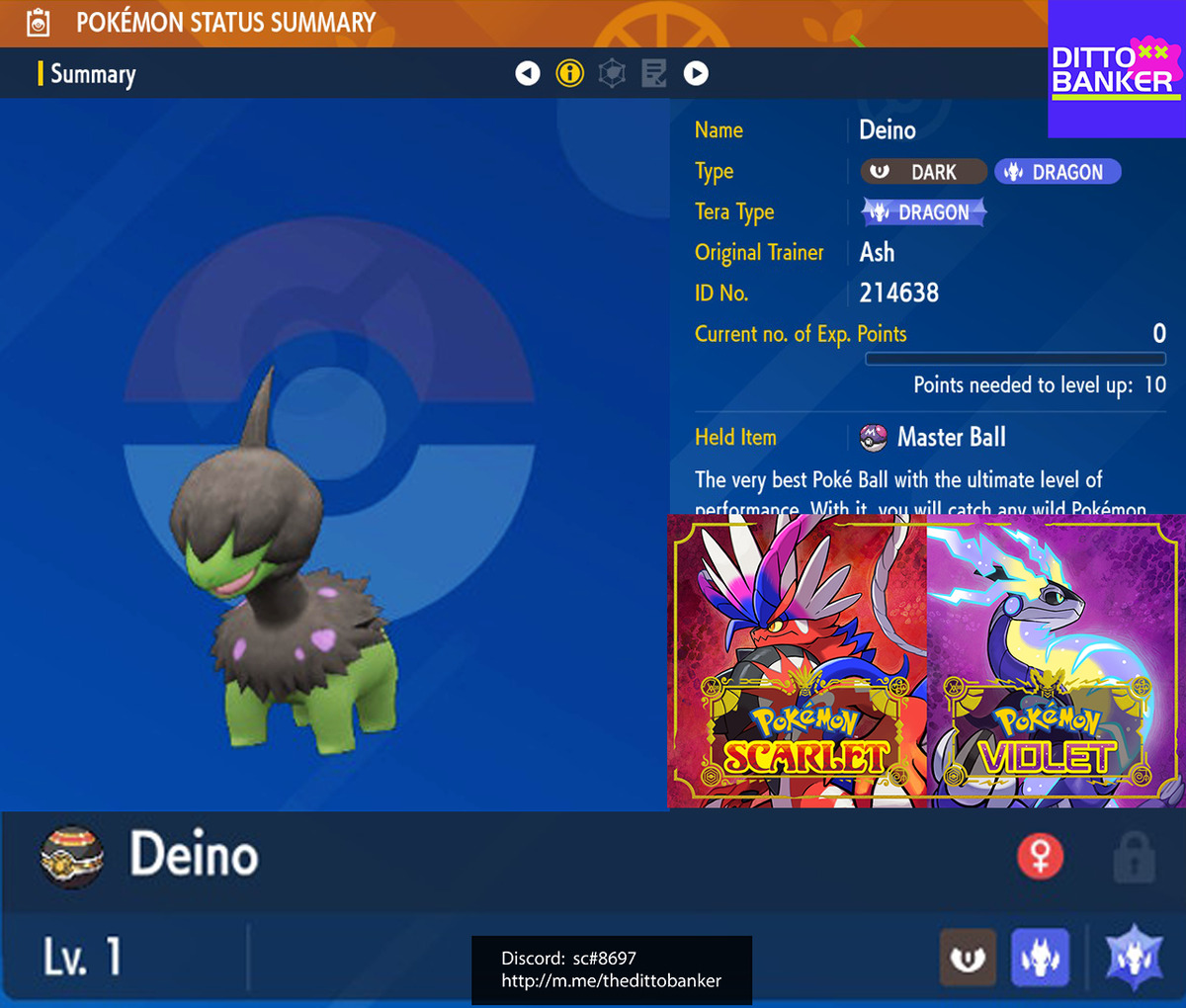 🌟Deino Shiny - Non Shiny Best Stats Pokemon Scarlet and Violet Home🌟