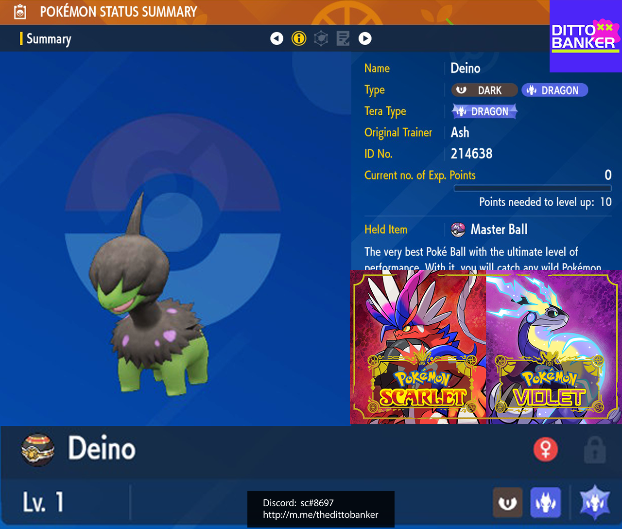 DEINO Shiny 6IV / Pokemon Scarlet and Violet / lv1 Ready to -  Portugal