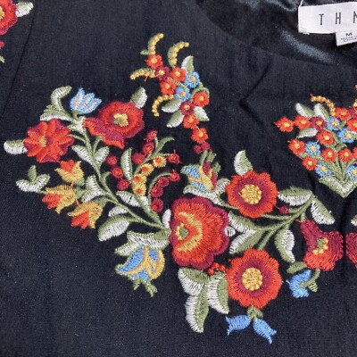 THML Embroidered Floral Shift Black Dress, Womens Size M, Lined, Rayon