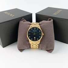 Bulova Classic Men's Black Gold Dial 97D108 Diamond Quartz Watch 40mm Stainless