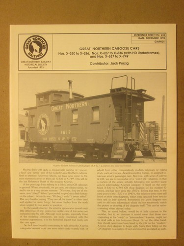 Great Northern Reference Sheet # 235 Caboose Cars X330-X626 X627-X636 X637-X749