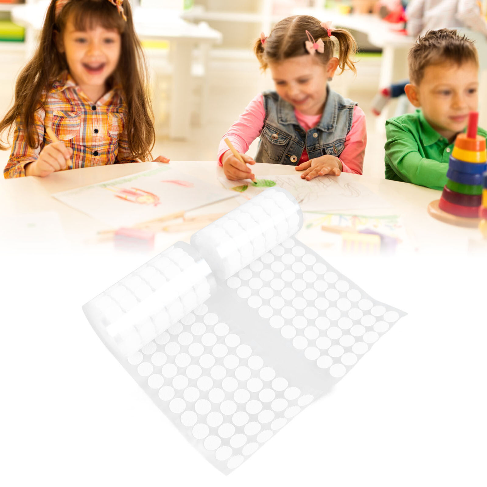 1.5cm White Hook and Loop Dots - 2 Rolls, 504 Pairs, Self-Adhesive Fastener Tape