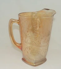 JEANETTE GLASS  CIRCA 1950 FLORAGOLD LOUISA 64 OZ. PITCHER CARNIVAL IRIDESCENT