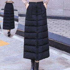 UK Women Solid Quilted Skirt High Waist Thickened Puffer Windproof Warm Zip Chic