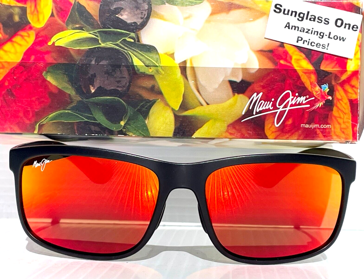 NEW Maui Jim HUELO Matte Black POLARIZED Hawaii Lava Ruby Lens