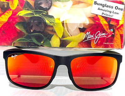美品　Maui Jim　HUELO　サングラス　ミラー・偏光レンズ　ブラック NEW Maui Jim HUELO Matte Black POLARIZED Hawaii Lava Ruby Lens