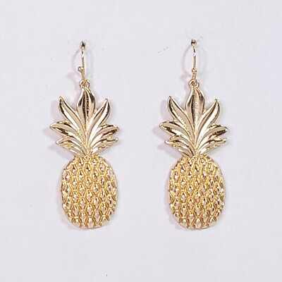 E0998 Gold Colored Metal Fruit Pineapple Design Drop Dangle Hook Earrings