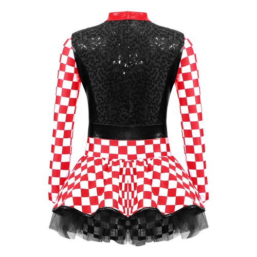 Kids Girls Race Car Driver Costume Racer Checkerboard Printed Sequins Tutu Dress - Picture 79 of 90