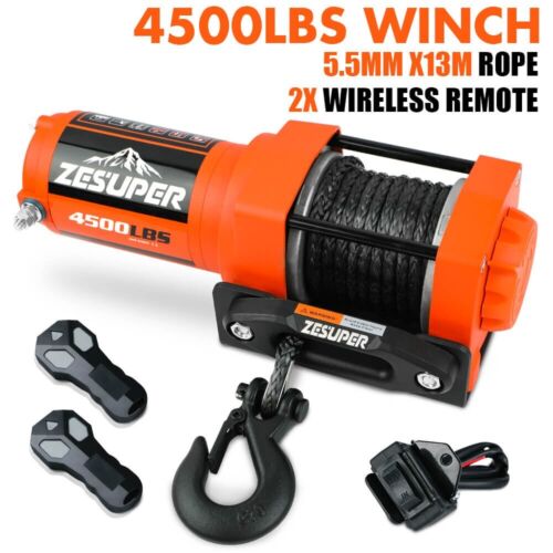 12V Electric Winch 4500lb Synthetic Rope Boat Winch ATV Winch Trailer Winch 4WD - Picture 1 of 11