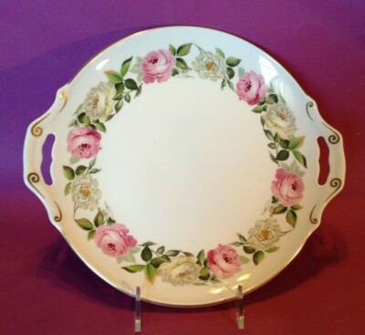 Royal Worcester Royal Garden Handled Platter - Pink & White Roses Elgar England