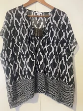 Bar III Women's Trendy Small Sheer Top Blouse Black And White