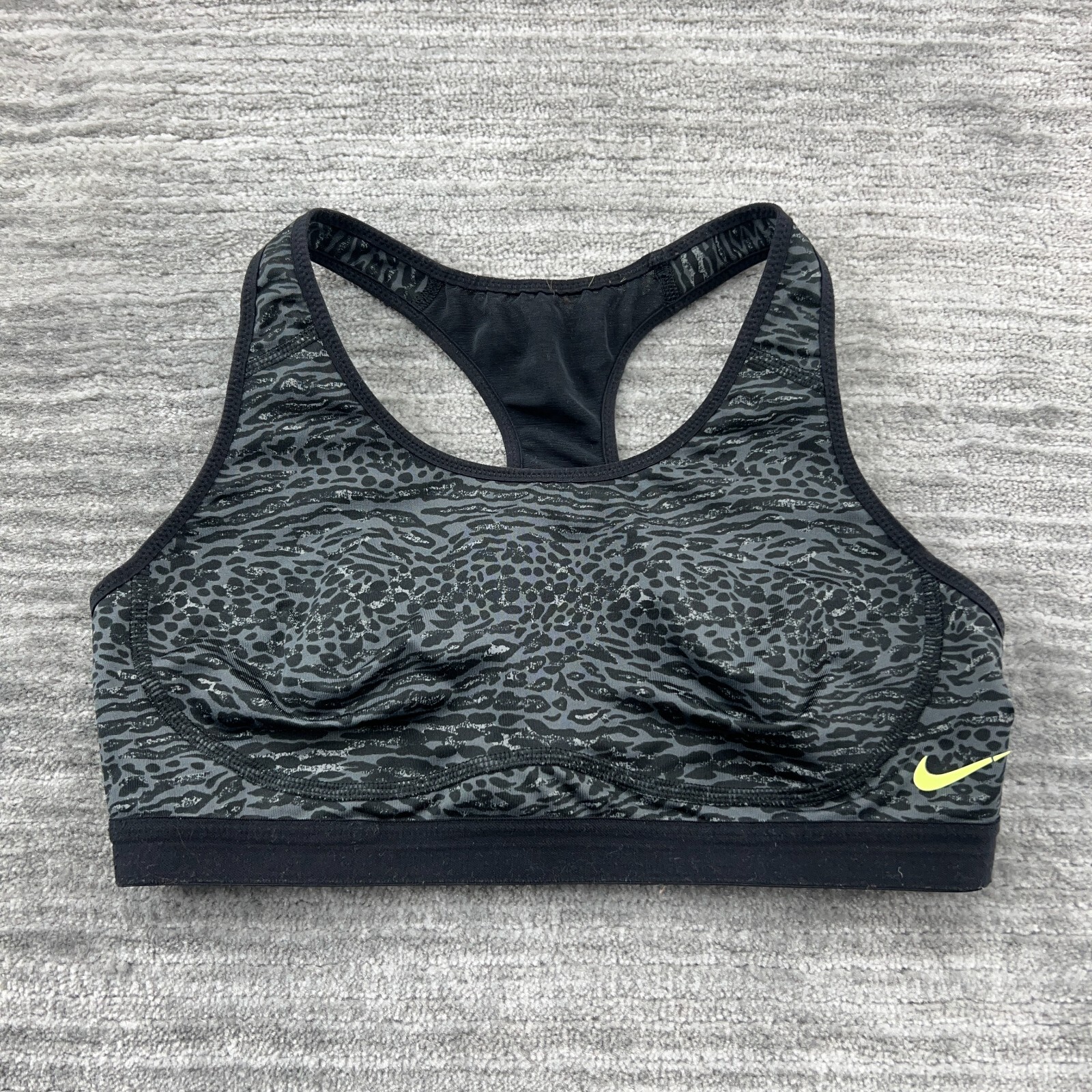 Nike Sports Bra S Womens Dri-fit Leopard Racerback Wireless Workout Gray Black-image