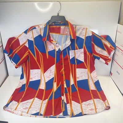 Mcedar Multi-Color Abstract Shirt  Mens Short Sleeve  Button Up Shirt 2XL
