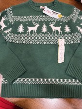 Boys Green Cat Jack Christmas Sweater Small 6/7 NWT
