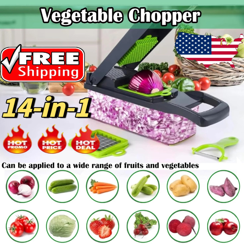 14 In 1 Fruit Vegetable Slicer Cutter Food Onion Veggie Dicer Chopper Kitchen ⭐