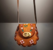 Leather Mini Crossbody Bag Purse Brown Made In Mexico Hand Painted