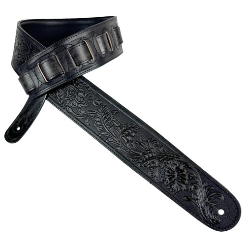 Walker Williams LIF-02 Wystarzany czarny ręcznie robiony skórzany wyściełany pasek gitarowy... - Zdjęcie 1 z 9