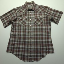 VTG Levi Strauss Co Mens Shirt Large Brown Plaid 80s Western Pearl Snap Cowboy L