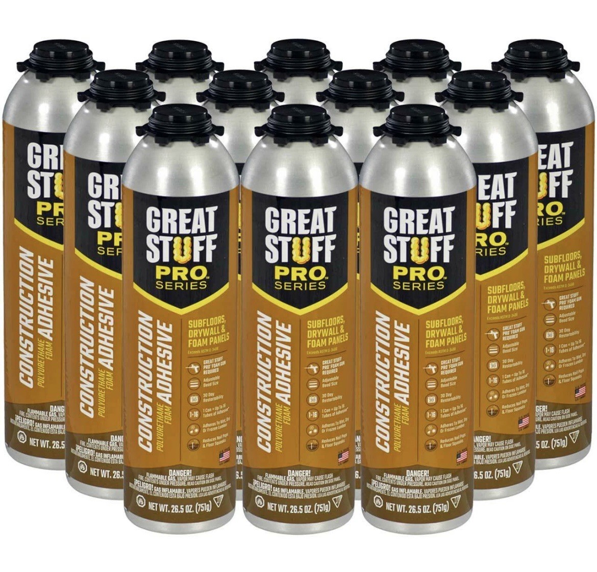 Great Stuff Pro Construction Adhesive, 26.5 oz Gun Foam, Case of 12