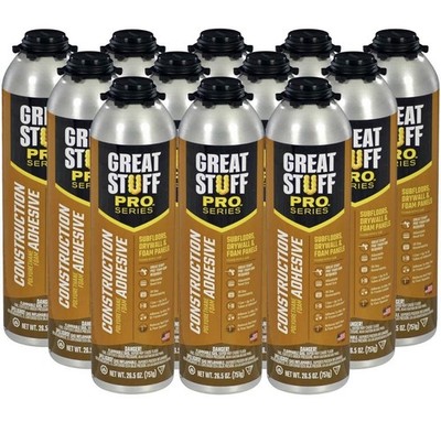 Great Stuff Pro Construction Adhesive, 26.5 oz Gun Foam, Case of 12