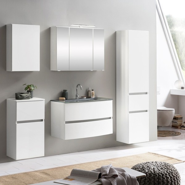 BadezimmermöBel Set Matt Weiß Waschtisch Unterschrank HäNgeschrank Seitenschrank-image
