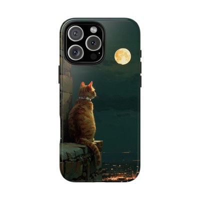 Phone Ink - Case for iPhone MagSafe, Galaxy, Pixel - Orange Cat City Lights Moon