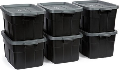 Rubbermaid 6-Pack Totes for Storage with Lids, Heavy Duty Plastic Storage Bins w