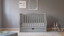Image of New GILBERT Grey Sleigh Cot Bed Drawer + Pocket Sprung Mattress 140x70x10cm