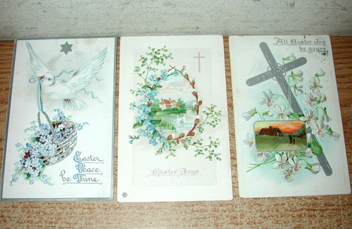 LOT OF 34 ANTIQUE EMBOSSED EASTER GREETINGS POSTCARDS FROM THE 1910S - Afbeelding 4 van 21