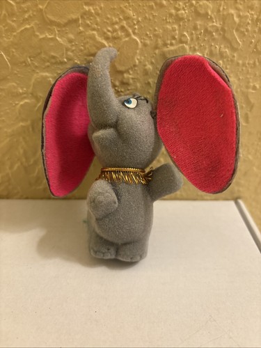 VTG Plastic Dumbo Christmas Ornament Walt Disney Flocked Pink Ears. 4”. (d3