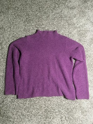 LL Bean Womens Small Purple Boucle Sweater Mock Neck Wool Angora Blend