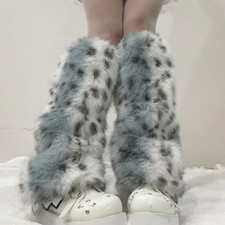 Leopard Leg Warmers Women's Plush Fur Winter Thick Over Knee Stretch Fit