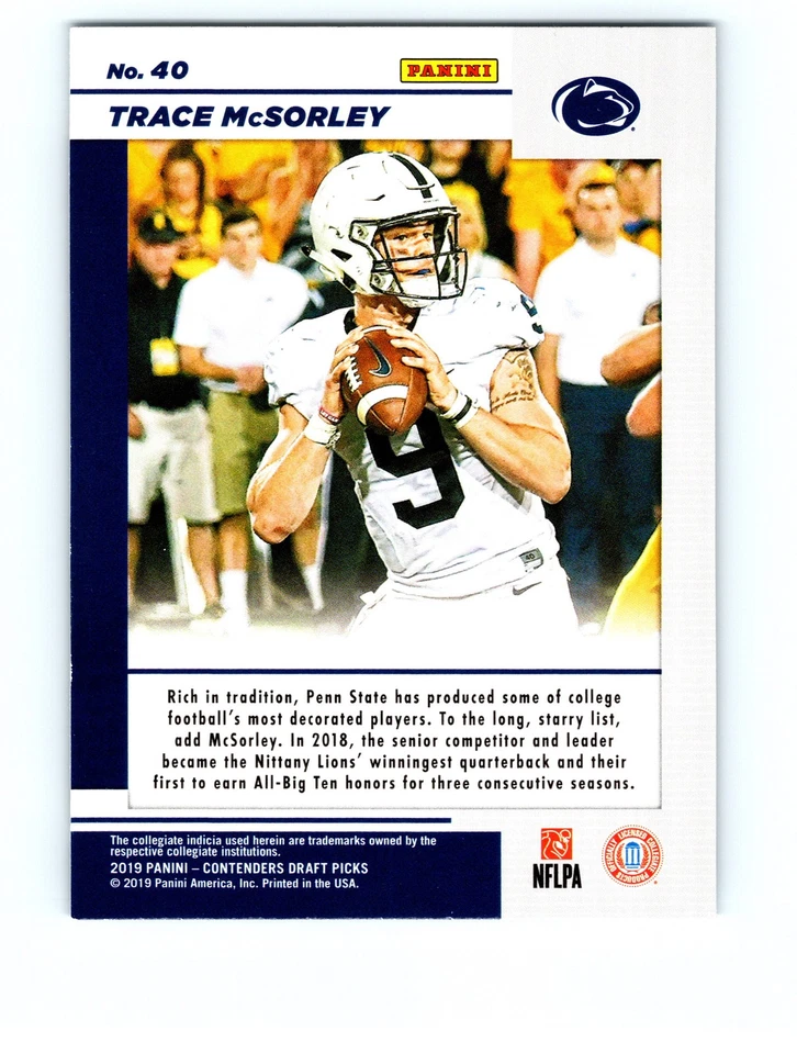 Trace McSorley #40 Penn State Nittany Lions 2019 Panini Contenders Game Day Exc - Image 2 of 2