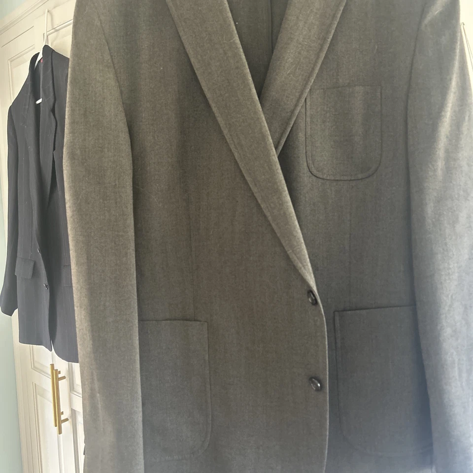 Abrigo deportivo Stafford para hombre mezcla de polietileno calce ajustado 2 botones marrón gris Blazer 44R Foto 2 de 4